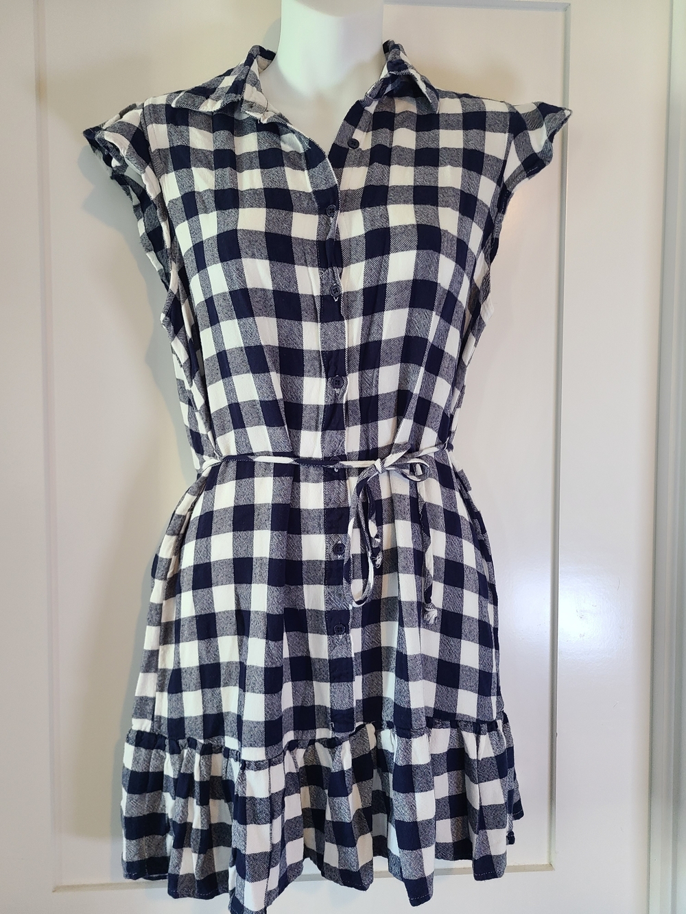 BB Dakota Black & White Gingham Tie-Waist Mini Dress